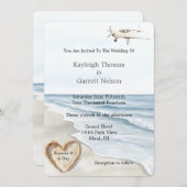 Romantisch Blauw Strand Oceaan Vliegtuig Hart Wedd Kaart (Voorkant / Achterkant)