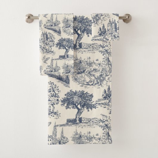 Romantisch Blauw Toile de Jouy, Franse landelijke Bad Handdoek (Insitu)