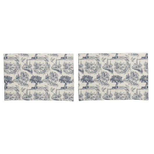 Romantisch Blauw Toile de Jouy, Franse landelijke  Kussensloop (Voorkant-Set)