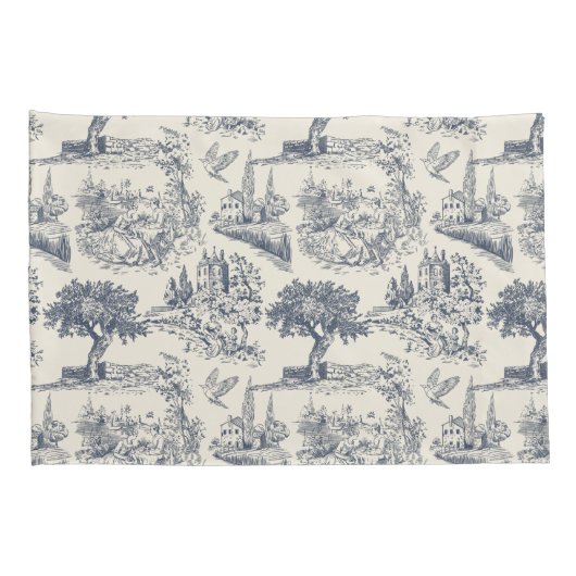 Romantisch Blauw Toile de Jouy, Franse landelijke  Kussensloop (Achterkant-Rechts)