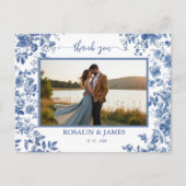 Romantisch Blauw Toile QR-code Foto Bedankt Briefkaart (Voorkant)