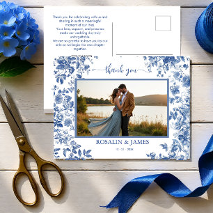 Romantisch Blauw Toile QR-code Foto Bedankt Briefkaart
