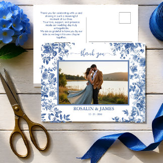 Romantisch Blauw Toile QR-code Foto Bedankt Briefkaart