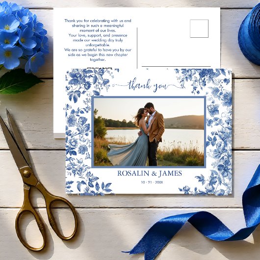 Romantisch Blauw Toile QR-code Foto Bedankt Briefkaart