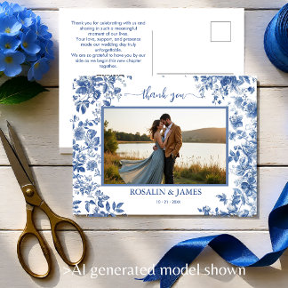 Romantisch Blauw Toile QR-code Foto Bedankt Briefkaart
