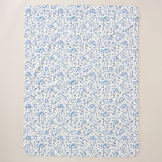 Romantisch blauw wit bloemmotief sherpa deken (Voorkant)