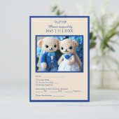 romantisch blauw & wit gehaakte bruiloft paar RSVP kaartje (Staand voorkant)