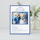 romantisch blauw & wit gehaakte bruiloft paar RSVP kaartje (Staand voorkant)