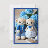 romantisch blauw & wit gehaakte bruiloft paar RSVP kaartje (Achterkant)