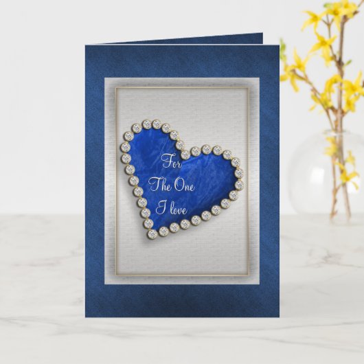 Romantisch blauw zilver diamant hart kaart (Gele Bloem)