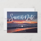 Romantisch Blauw Zonsondergang Zomer Strand Huweli Save The Date (Voorkant)