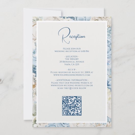 Romantisch Blauwe Bloemen Alles in één QR Code Huw Kaart (Achterkant)