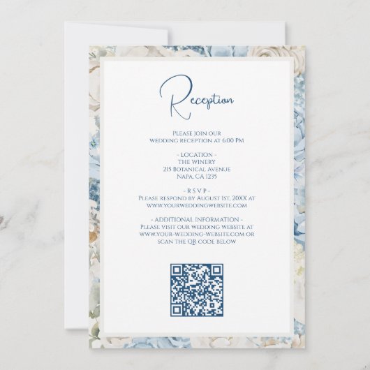Romantisch Blauwe Bloemen Alles in één QR Code Huw Kaart (Achterkant)