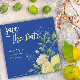 Romantisch Blauwe Bloemen & Citroen Save the Date