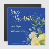 Romantisch Blauwe Bloemen & Citroen Save the Date (Voorkant / Achterkant)