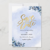 Romantisch Blauwe Bloemen Huwelijk Save the Date Kaart (Voorkant)
