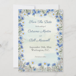 Romantisch Blauwe Bloemen Save the Date Kaart