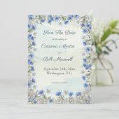 Romantisch Blauwe Bloemen Save the Date Kaart (Staand voorkant)