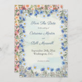 Romantisch Blauwe Bloemen Save the Date Kaart (Voorkant / Achterkant)