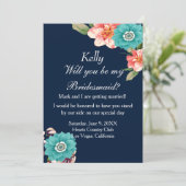 Romantisch blauwe en roze bloemrijke botanische br kaart (Staand voorkant)