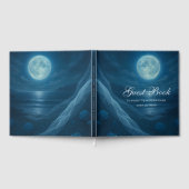 Romantisch blauwe maanverlichte strandhuwelijk gastenboek (Volledig)