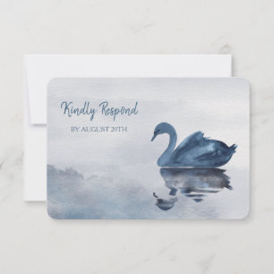 Romantisch Blauwe Zwaan Menu Bruiloft RSVP