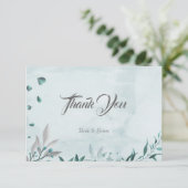 Romantisch blauwgroen blauw blad botanisch bedankkaart (Staand voorkant)