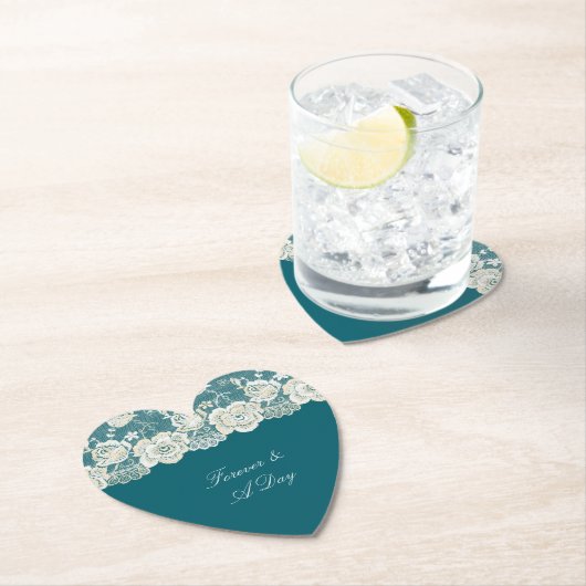 Romantisch Blauwgroen Blauw Wit Kant Bloemen Huwel Kartonnen Onderzetters (Insitu)