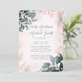 Romantisch Blauwgroen Blush Foto QR Code RSVP Brui Kaart (Staand voorkant)