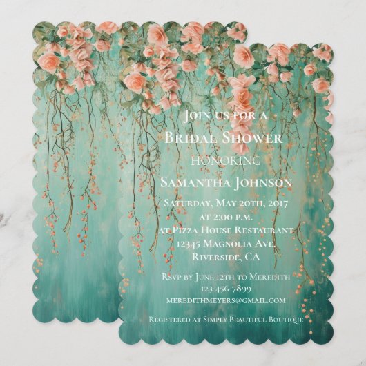 Romantisch Blauwgroen Blush Roze Bloemen Vrijgezel Kaart (Voorkant / Achterkant)