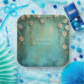 Romantisch Blauwgroen Blush Roze Bloemen Vrijgezel Papieren Bordje (Feest)