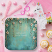 Romantisch Blauwgroen Blush Roze Bloemen Vrijgezel Papieren Bordje (Feest)