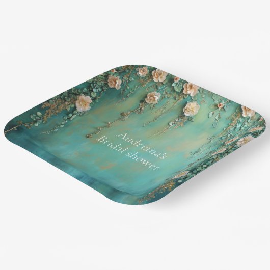 Romantisch Blauwgroen Blush Roze Bloemen Vrijgezel Papieren Bordje (Gebogen)