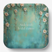 Romantisch Blauwgroen Blush Roze Bloemen Vrijgezel Papieren Bordje (Voorkant)