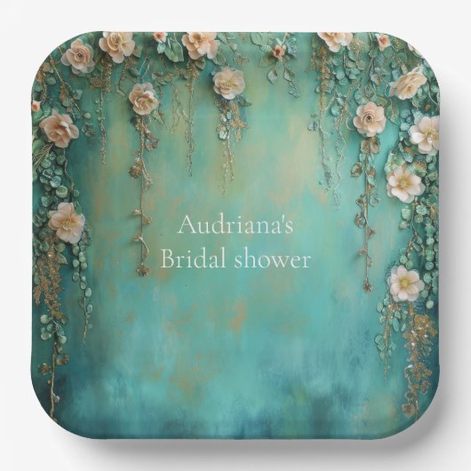 Romantisch Blauwgroen Blush Roze Bloemen Vrijgezel Papieren Bordje (Voorkant)