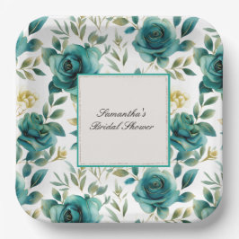 Romantisch Blauwgroen Cream Roos Floral Vrijgezell Papieren Bordje