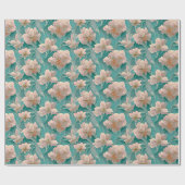 Romantisch Blauwgroen en Roze Floral design Cadeaupapier (Vlak)