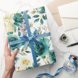 Romantisch Blauwgroen Green Cream Roos Bloemen Cadeaupapier