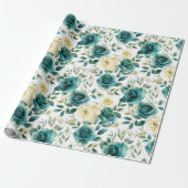 Romantisch Blauwgroen Green Cream Roos Bloemen Cadeaupapier (Uitgerold)