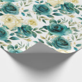Romantisch Blauwgroen Green Cream Roos Bloemen Cadeaupapier (Hoek)