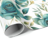 Romantisch Blauwgroen Green Cream Roos Bloemen Cadeaupapier (Rol Hoek)