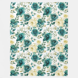 Romantisch Blauwgroen Green Cream Roos Bloemen Fleece Deken