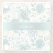 Romantisch Blauwgroen Green Cream Roos Bloemen Glazen Onderzetter (Achterkant)