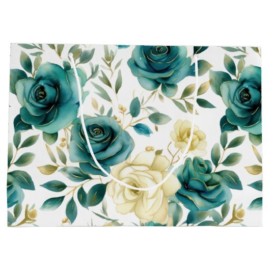 Romantisch Blauwgroen Green Cream Roos Bloemen Groot Cadeauzakje (Achterkant)