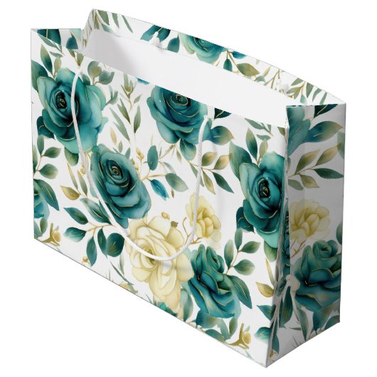 Romantisch Blauwgroen Green Cream Roos Bloemen Groot Cadeauzakje (Achterkant Gekanteld)