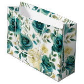 Romantisch Blauwgroen Green Cream Roos Bloemen Groot Cadeauzakje (Voorkant Gekanteld)