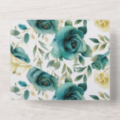 Romantisch Blauwgroen Green Cream Roos Bloemen Huw All In One Uitnodiging (Achterkant)