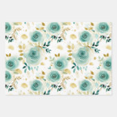 Romantisch Blauwgroen Green Cream Roos Bloemen Inpakpapier Vel (Voorkant 3)