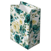 Romantisch Blauwgroen Green Cream Roos Bloemen Medium Cadeauzakje (Voorkant Gekanteld)