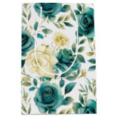 Romantisch Blauwgroen Green Cream Roos Bloemen Medium Cadeauzakje (Voorkant)